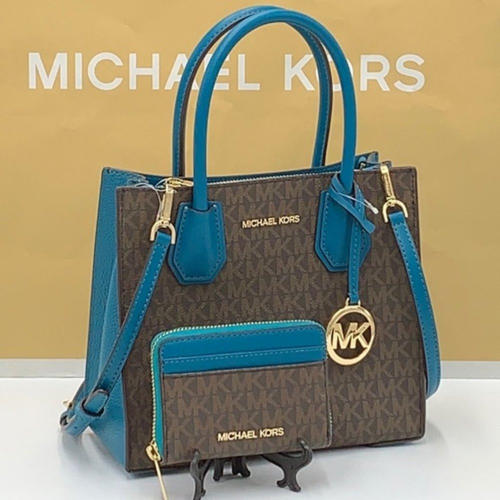 Michael Kors Mercer Md Crossbody Messenger Bag & Jet Set Md ZA Card Case Wallet - Picture 3 of 16